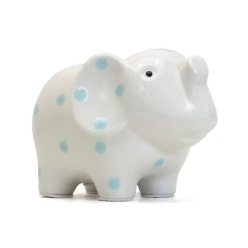White Elephant Bank - Blue Polka Dots