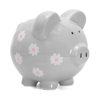 Large Grey Daisy Piggy Bank