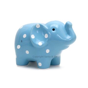 Polka Dot Elephant Bank /Blue
