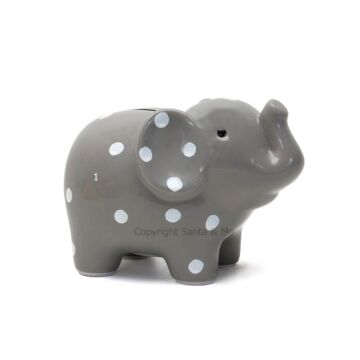 Polka Dot Elephant Bank /Grey