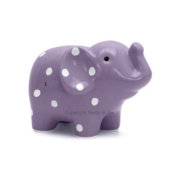 Polka Dot Elephant Bank /Lavender