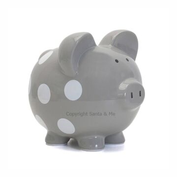 Large Polka Dot Piggy Bank /Grey
