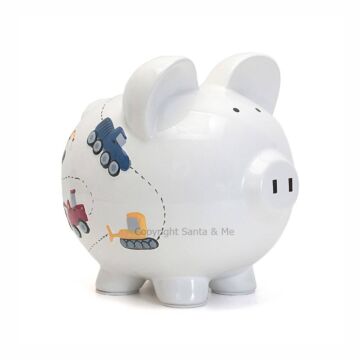Large Construction Piggy Bank / White