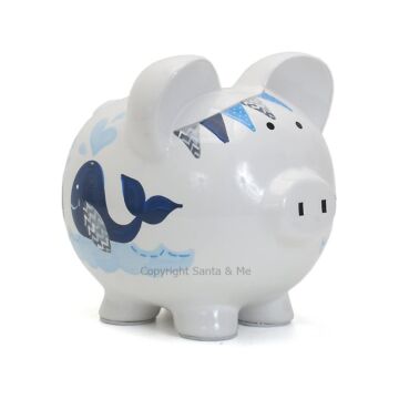Large Double Whale Piggy Bank /Blue