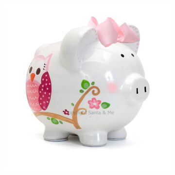 Large Pink-Dotted Owl Piggy Bank