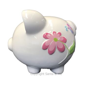 Large - Raised Butterfyl & Dragonfly Design - Piggy Bank - CR100BD - Santa & Me