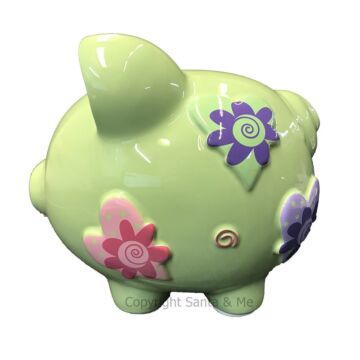 Large - Raised Heart Design /Green - Piggy Bank - CR100HG - Santa & Me