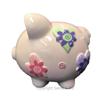 Large - Raised Heart Design /Pink - Piggy Bank - CR100HP - Santa & Me