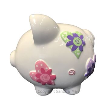 Large - Raised Heart Design /White - Piggy Bank - CR100HW - Santa & Me