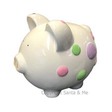 Large - Raised Polka Dot Design - Piggy Bank - CR100PDW - Santa & Me