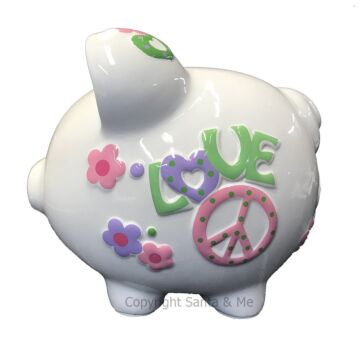 Large - Raised Peace and Love - Piggy Bank - CR100PL - Santa & Me
