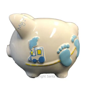 Small - Raised Babys First /Blue - Piggy Bank - CR120BB - Santa & Me