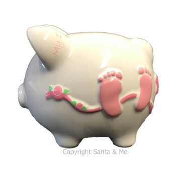Small - Raised Babys First /Pink - Piggy Bank - CR120BG - Santa & Me
