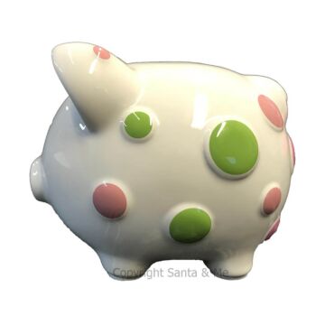Small - Raised Polka Dot Design /White - Piggy Bank - CR120PDW - Santa & Me