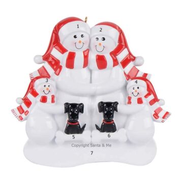 Snow Family Of 4 W/ 2 Black Dogs