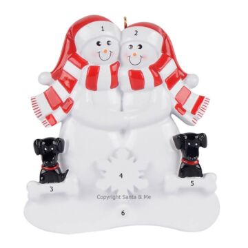 Snow Couple W/ 2 Black Dogs