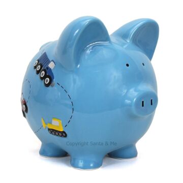 Large Construction Piggy Bank / Blue