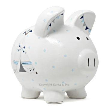 Large Blue Bohemian Piggy Bank