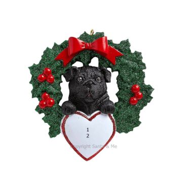 Black Pug With Wreath