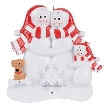 Snow Family Of 3 W/ Tan Dog