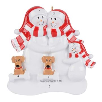 Snow Family Of 3 W/ 2 Tan Dogs