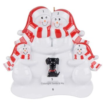 Snow Family Of 4 W/ Black Dog