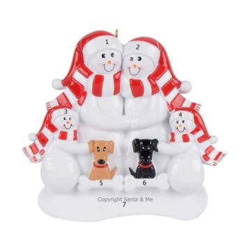 Snow Family Of 4 W/ Black & Tan Dog