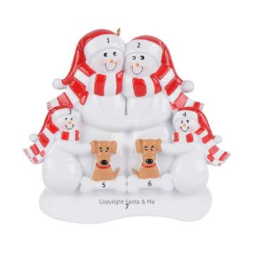 Snow Family Of 4 W/ 2 Tan Dogs
