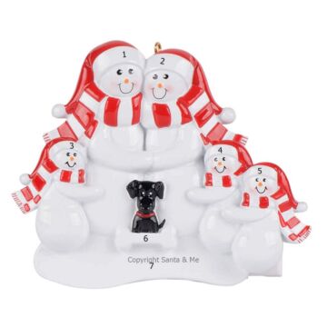 Snow Family Of 5 W/ Black Dog
