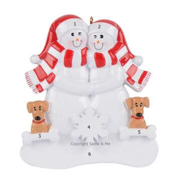 Snow Couple W/ 2 Tan Dogs