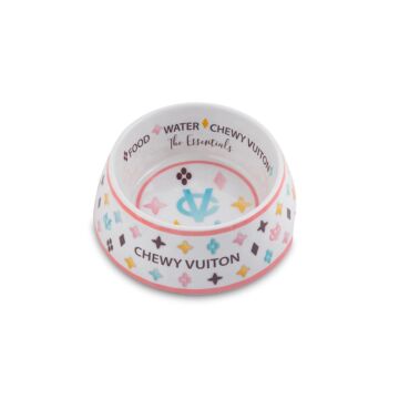 White Chewy Vuiton Water and Food Bowl Set 
