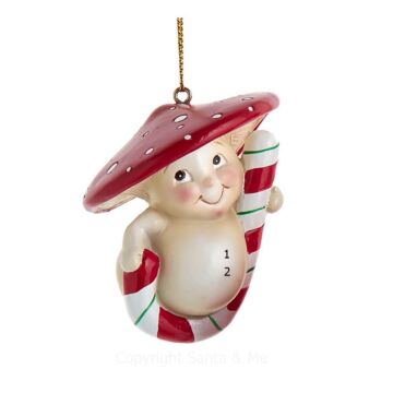 Sitting Candy Cane - Mushroom Snowman 