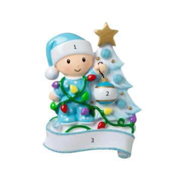 Baby Decorating a Tree / Blue