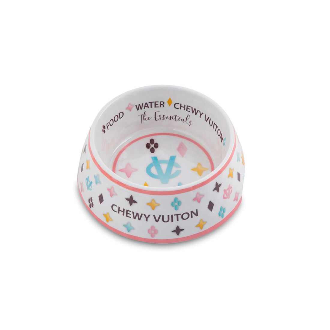 White Chewy Vuiton Water and Food Bowl Set 