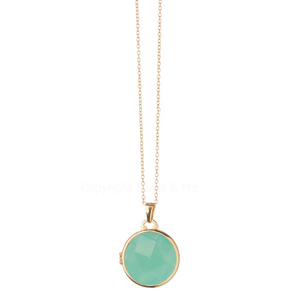 18kt Gold Plating Seafoam Jade Locket Necklace