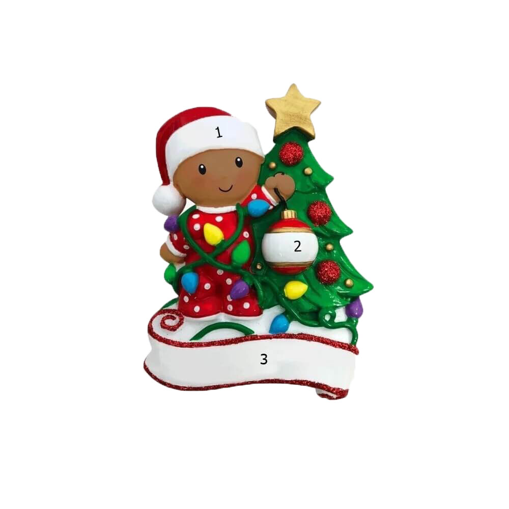 Baby Decorating a Tree 