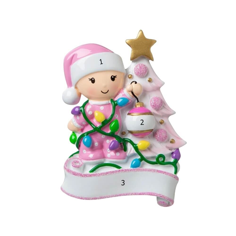Baby Decorating a Tree / Pink