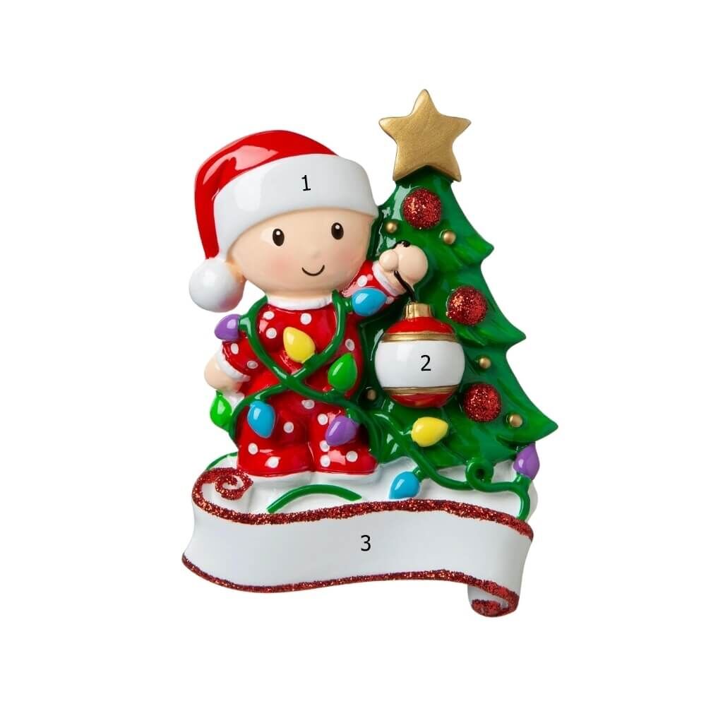 Baby Decorating a Tree / Red