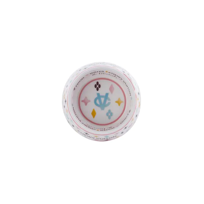White Chewy Vuiton Water and Food Bowl Set 